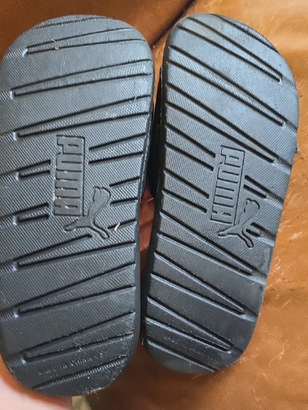 Puma Black Kids Adjustable Size 5 Slide Sandals with White Logo